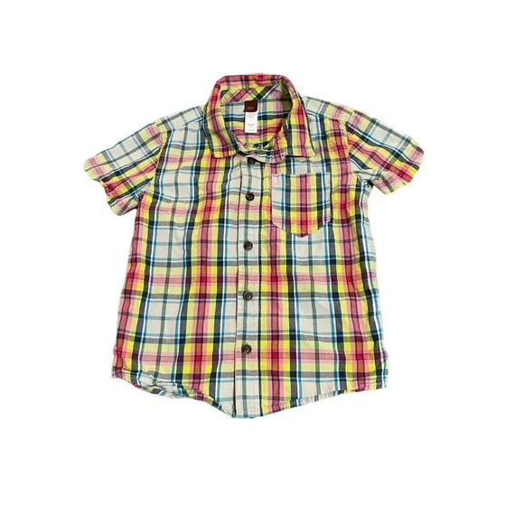 Tea Other - Tea SZ 6 Toddler Boy Kid Plaid Button Up Shirt Sleeve Lime Green Pink Blue